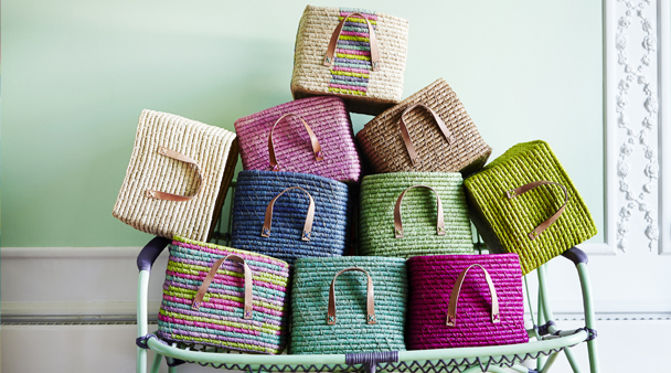 Rice DK Handmade Coloured Raffia Storage Baskets